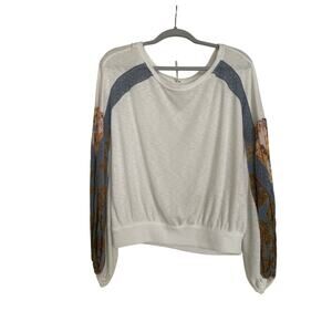 Free People Casual Clash Floral Thermal Balloon Long Sleeve Top Size M